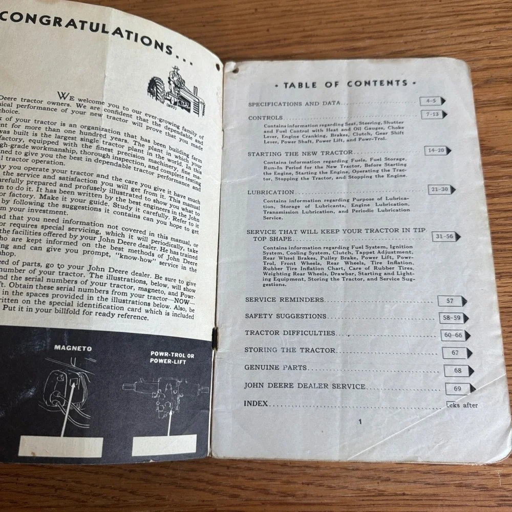 Vintage John Deere Model A Tractor Operators Manual No. OM-RA2-249 Serial 584000
